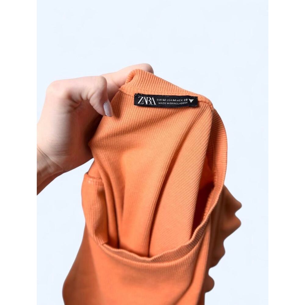 Orange Ruffle Cap Sleeve Fairycore Ribbed Knit Crop Top - Picture 4 of 4